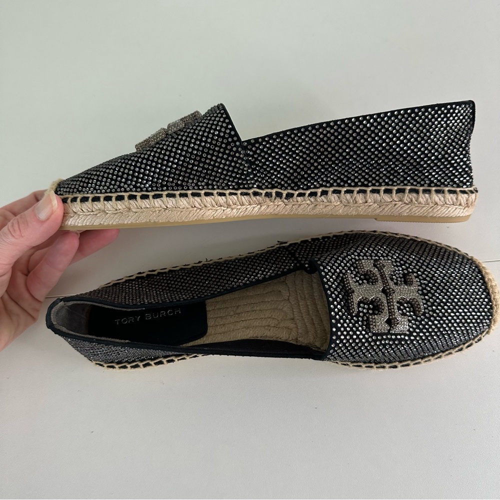 Tory Burch Everly Espadrille Embellished Royal Suede in Black SZ US 7.5 - Picture 8 of 8